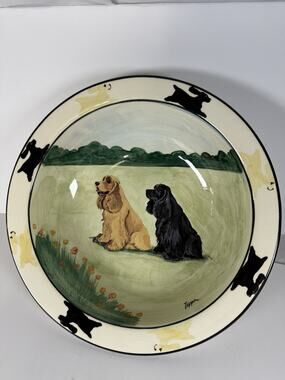 Zeppa Studios Kent CT Hand Painted Cocker Spaniel Serving Bowl Signed Dog Art